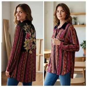 Anthropologie Aratta Silent Journey Tunic Top Boho Garden Girl Baroque Medium